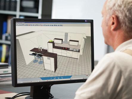 Planungsdarstellung einer Küche in 3D am Computer durch #Branche1#